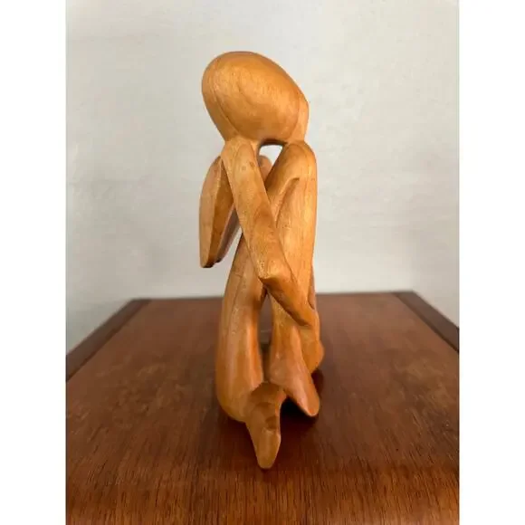 Vintage Hand-Carved Wooden Meditating Figure, Seated Pose